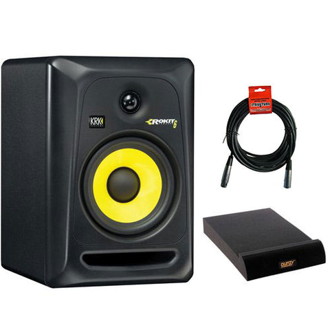 KRK ROKIT 6 G3 - 73W 6" Two-Way Active Studio Monitor (Single, Black) with IP-M Isolation Pad for Studio Monitor (Medium, Single) and XLR Cable