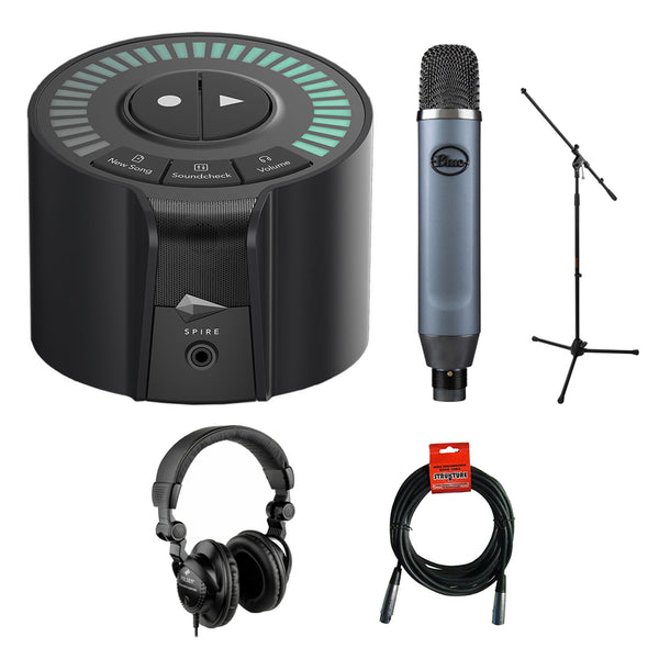 iZotope Spire Studio Portable Recorder With Blue Ember Condenser Microphone, HPC-A30 Studio Headphones, Mic Stand & XLR Cable Bundle