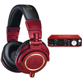 Audio-Technica ATH-M50xRD Professional Studio Monitor Headphones (Red Limited Edition) Audio Bundle includes Headphones and Focusrite Scarlett 2i2 USB Audio Interface (2nd Generation) With Pro Tools
