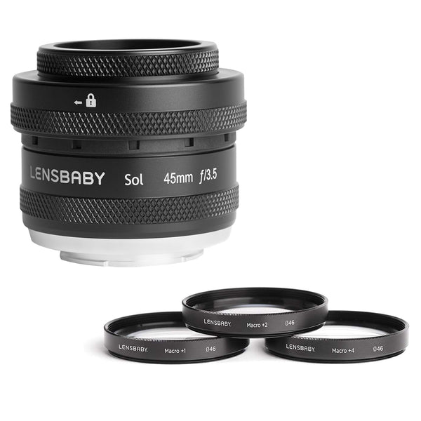 Lensbaby Sol 45mm f/3.5 Lens for Sony E Cameras with Lensbaby 46mm Macro Filters Bundle