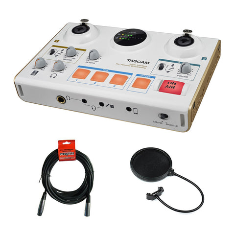 Tascam MiNiSTUDIO Creator US-42 Podcast Studio with 20' XLR-XLR Cable & Pop Filter Bundle