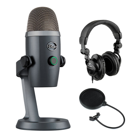 Blue Yeti Nano Multi-Pattern USB Condenser Microphone (Shadow Gray) with Polsen HPC-A3 Studio Monitor Headphones & Pop Filter Bundle