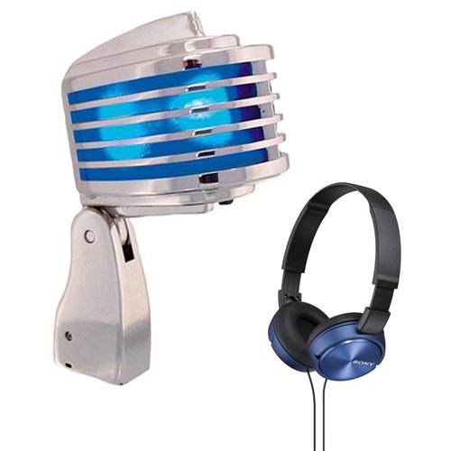 Heil Sound The Fin Dynamic Chrome Vocal Microphone (Blue LEDs) with Sony MDR-ZX310AP ZX Series Stereo Headset