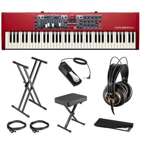 Nord Electro 6D 73-Note Semi-Weighted Keyboard Bundle with AKG K240 Headphone, Keyboard Stand, Piano Bench, Sustain Pedal, 2x MIDI Cable & Cover