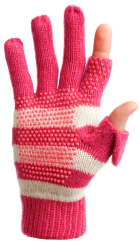 Freehands Women's Stripe Wool Knit Gloves Pink Medium