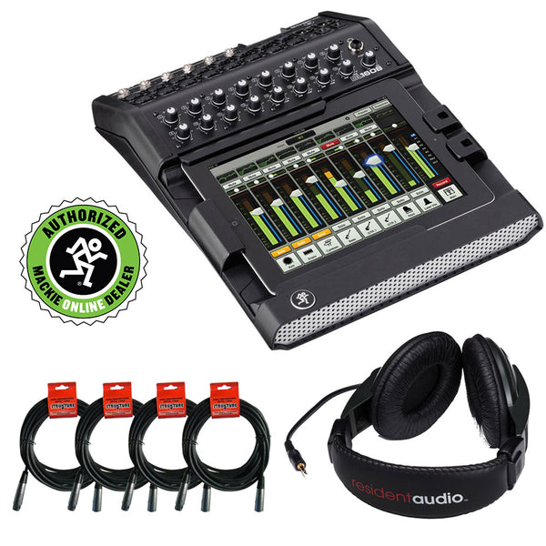 Mackie DL1608 16-Channel Digital Live Sound Mixer with R100 Stereo Headphones & (4) XLR Cable Bundle
