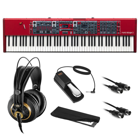 Nord 3 88-Key Full Weighted Hammer Action Digital Stage Keyboard with AKG K 240 Pro Headphones, Sustain Pedal, Dust Cover & 2x MIDI Cable Bundle