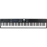 Arturia KeyLab Essential 88 mk3 — 88 key USB MIDI Controller with Software (Black) Bundle with Auray Universal Piano-Style Sustain Pedal, Hosa Black 10' Midi cable and Kaces Keyboard Dust Cover