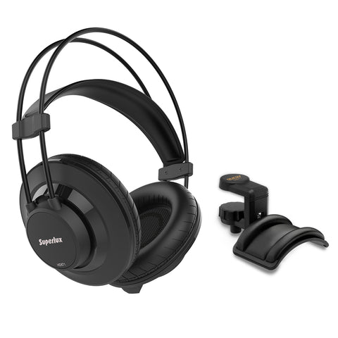 Superlux HD-671 Closed-Back Over-Ear Headphone with Headphone Holder and Padded Cradle Bundle