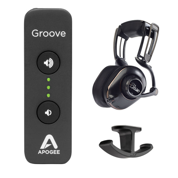 Apogee Electronics Groove USB DAC and Headphone Amplifier with Blue Mix-Fi Powered Headphones & Headphone Hanger Mount Bundle