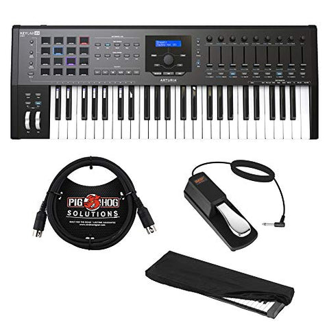 Arturia KeyLab MKII 49 Professional MIDI Controller and Software (Black) with 6ft MIDI Cable, Sustain Pedal & Keyboard Dust Cover (Small) Bundle