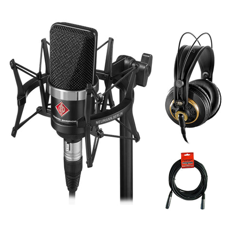 Neumann TLM-102 Studio Condenser Microphone Studio Set (Black) with AKG K 240 Studio Pro Headphones & XLR Cable Bundle