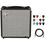 Fender Rumble 25 V3 Bass Amplifier Bundle with Fender Classic Celluloid Guitar Picks (12-Pack) and 10ft Pro Series Instrument Cable STR/ANG