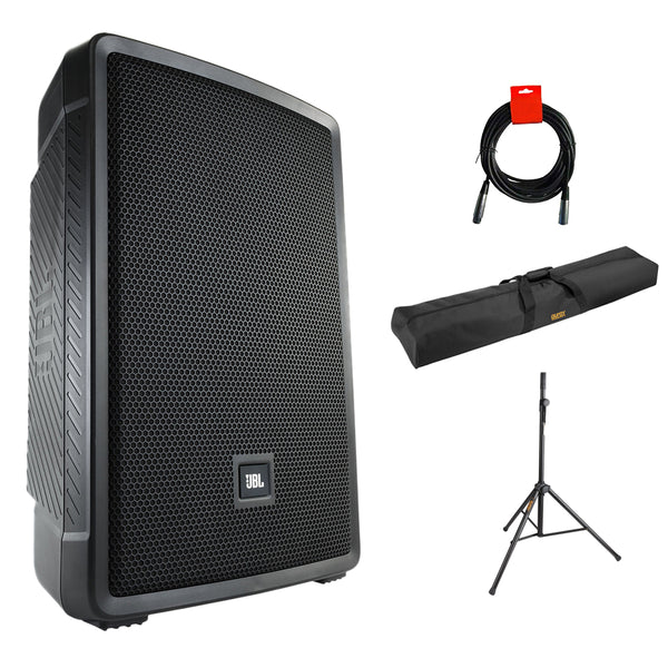 JBL IRX112BT Compact Powered 12" Portable Speaker (Bluetooth) Bundle with Speaker Stand, Stand Bag & XLR Cable