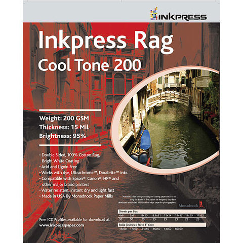 Inkpress Media Rag Cool Tone 200 Paper (4 x 6", 50 Sheets)