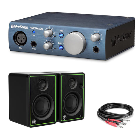 PreSonus AudioBox iOne USB 2.0 Interface Bundle with Mackie CR3-X 3" Monitors (Pair) & Phone Audio Cable