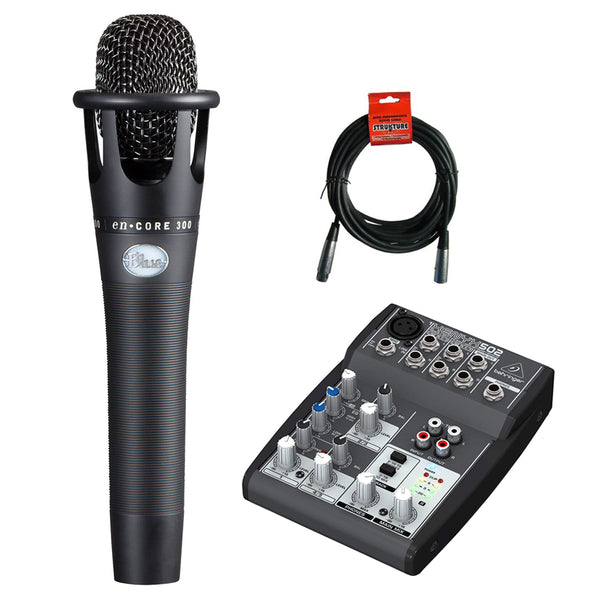 Blue Microphones enCORE 300 Vocal Condenser Microphone with Behringer XENYX Compact Audio Mixer & 20' XLR Cable Bundle