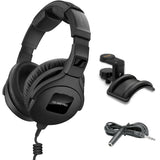 Sennheiser HD 300 Pro Headphones, Black with Headphone Holder & Stereo 1/4" Male Phone TRS Headphone Extension Cable 10'