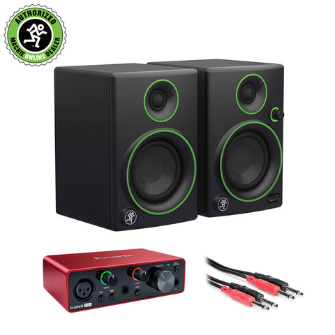 Mackie CR3 3" Woofer Creative Reference Multimedia Monitors (Pair) with Focusrite Scarlett Solo 3rd Gen USB Audio Interface & 1/4"Phone Male Unbalanced Cable Bundle