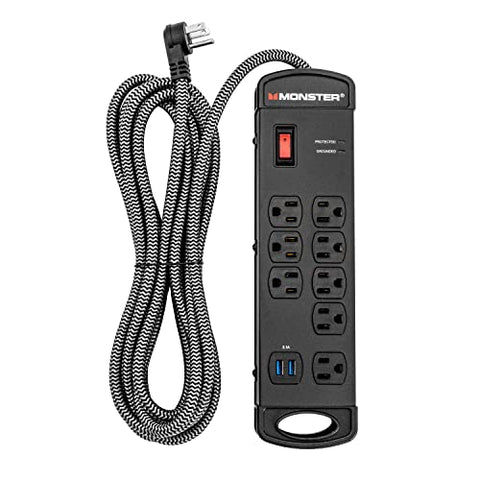 Monster Pro MI Professional Surge Protector Power Strip with Fireproof MOV Technology for Computers, Amplifiers, Pedal Boards, and Pro Audio Gear - 1960 Joule, 15 ft Cord, 8 Outlet, 2 USB