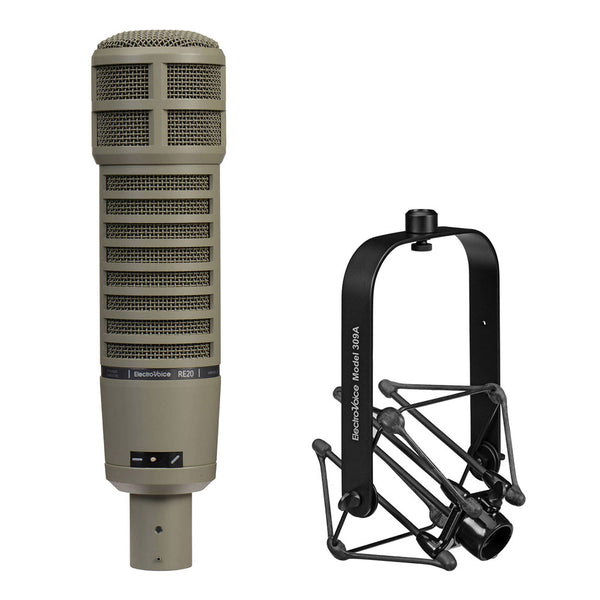 Electro-Voice RE20 Broadcast Announcer Mic (Variable-D) with Electro-Voice 309A Mic Shockmount Bundle
