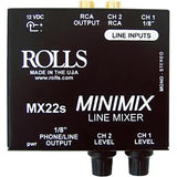 Rolls MX22s Mini Mix Line Mixer with Hosa 1/4" Phone TRS Headphone Extension Cable- 10'