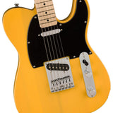 Fender Squire Sonic Telecaster Electric Guitar, Butterscotch Blonde, Maple Fingerboard Bundle with Fender Logo Guitar Strap, Instrument Cable 10' and Celluloid Guitar Picks 351 Shape