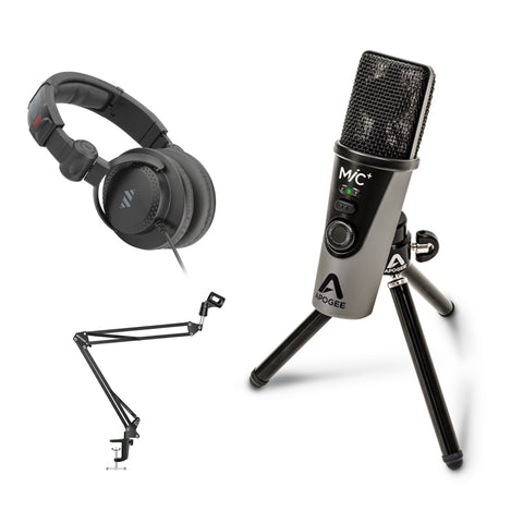 Apogee Electronics MiC Plus USB Condenser Microphone with Polsen HPC-A30-MK2 Studio Headphone & Mic Boom Scissor Arm Stand Bundle