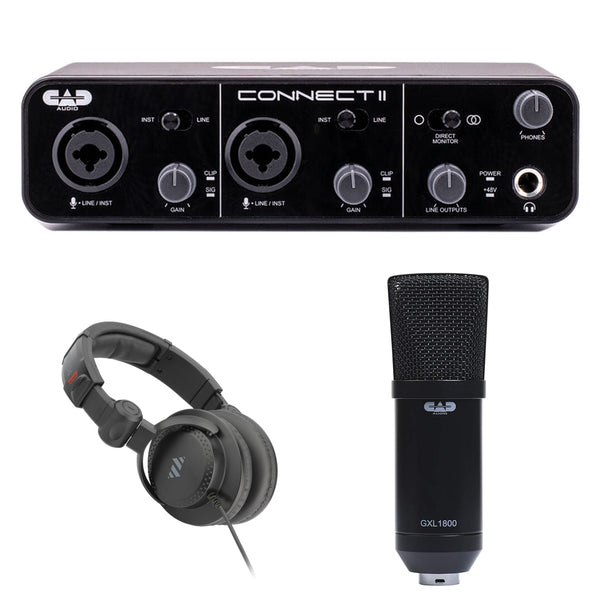 CAD CX2 Connect II 2x2 USB Audio Interface Bundle with CAD GXL1800 Studio Condenser Mic and Polsen HPC-A30-MK2 Studio Headphones