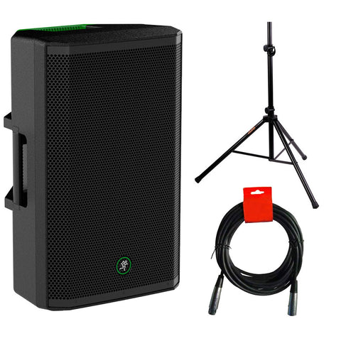 Mackie Thrash215 15" 1300W Powered PA Loudspeaker System Bundle with Steel Speaker Stand and XLR Cable