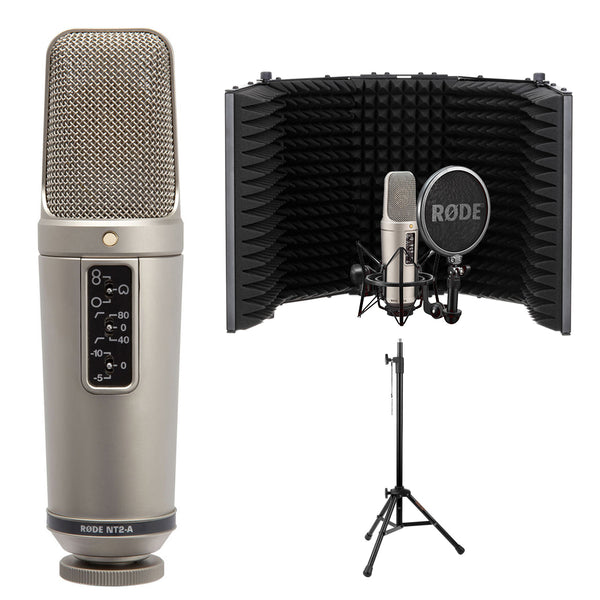 RODE NT2-A Large-Diaphragm Multipattern Condenser Microphone Bundle with Auray RF-5P-B Reflection Filter (Metal) and Auray RFMS-580 Filter Mic Stand