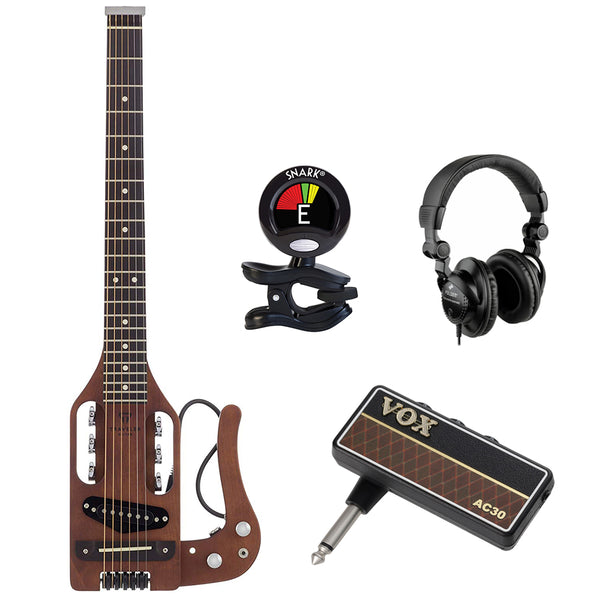 Traveler Guitar PS ABNS 6 String Pro-Series (Antique Brown) with VOX amPlug G2 Guitar Amp, HPC-A30 headphones & Clip-on Tuner Bundle