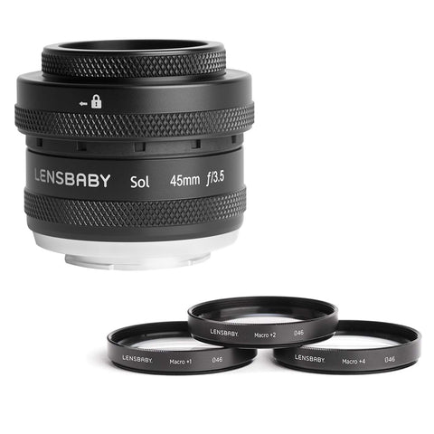 Lensbaby Sol 45mm f/3.5 Lens for Fuji X Cameras with Lensbaby 46mm Macro Filters Bundle