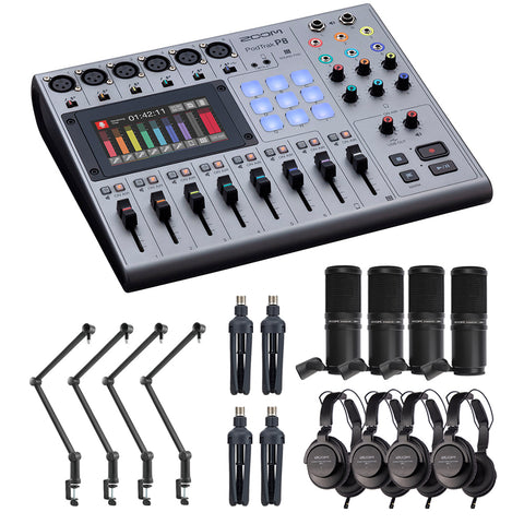 Zoom PodTrak P8 Portable Podcast Recorder Bundle with 4x Zoom ZDM-1 Podcast Mic Pack & 4x Boom Arm