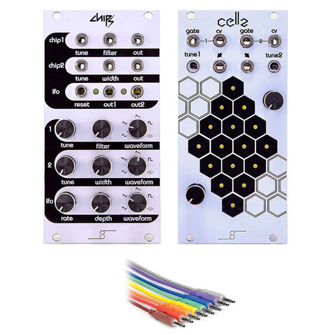 Cre8audio Chipz VCO Dual LFO Module with Cellz Eurorack Module & Set of 8 Unbalanced Patch Cables Bundle