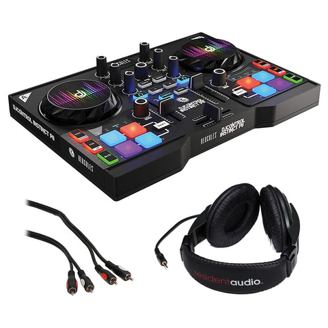 Hercules DJControl Instinct P8 Party Pack - DJ Controller with R100 Stereo Headphones & 2 RCA Male Audio Cable (3') Bundle