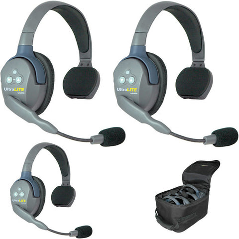 UltraLITE 3 person system w/ 3 Single Headsets, batteries & case