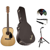 Fender CD-60 Dreadnought V3 Acoustic Guitar, with 2-Year Warranty, Natural, with Case Bundle with Fender Guitar Stand, Fender 12-Pack Celluloid Picks, and Straight/Angle Instrument Cable