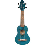 Ortega Guitars, 4-String Keiki Series Sopranino Ukulele with Turtle Etching, Right, Transparent ocean blue, (K1-BL)