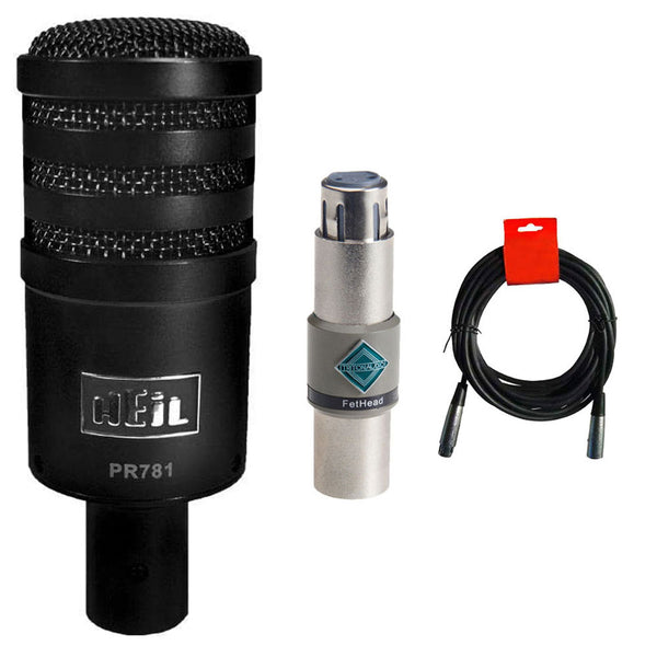 Heil Sound Black ProLine PR781 Original Performance Dynamic Desk Studio Microphone Bundle with Triton Audio Fethead In-Line Microphone Preamp and XLR-Cable