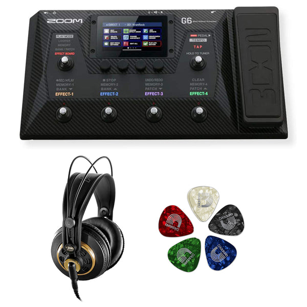 Zoom G6 Multi-Effects Processor Bundle with AKG K240 Studio Pro Headphone & 10-Pack Guitar Pick