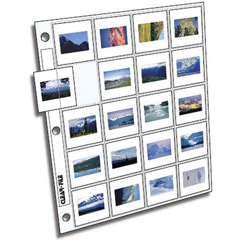 ClearFile Archival-Plus Storage Page for Slides, 35mm (2x2"), Holds 20 Slides, Side-Load, Clear Back - 25 Pack