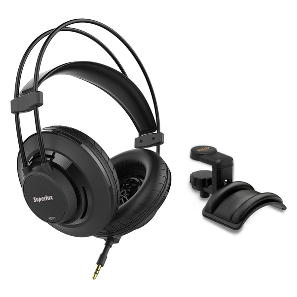 Superlux HD-672 Semi-Open Dynamic Over-Ear Headphone with Headphone Holder and Padded Cradle Bundle