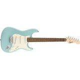 Squier by Fender Bullet Stratocaster Laurel Fingerboard (Tropical Turquoise) Bundle with Fender Mustang Headphone Amp, Guitar Strap, 10ft Instrument Cable, FT-1 Tuner, 12-Pack Picks, and Headphone