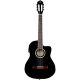 Ortega Guitars 6 String Family Series Pro Solid Top Thinline Acoustic-Electric Nylon Classical Guitar with Bag, Right (RCE145BK)