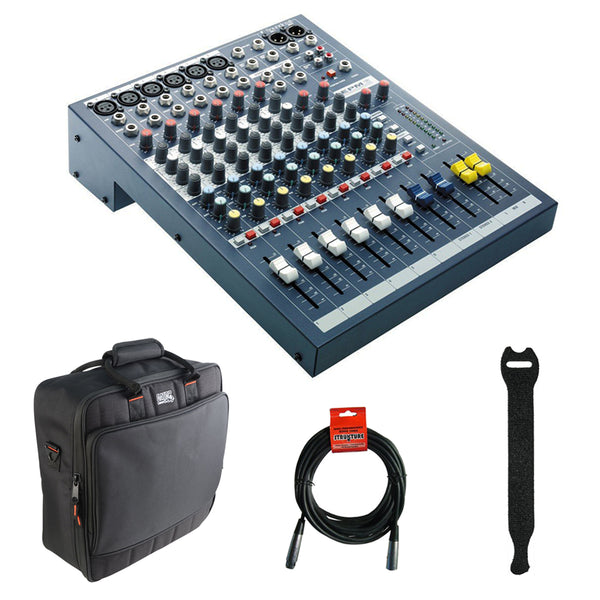 Soundcraft EPM 6 - 6 Mono + 2 Stereo Audio Console with Gator Cases 1515 Mixer Bag, Fastener Straps (10-Pack) & XLR Cable Bundle