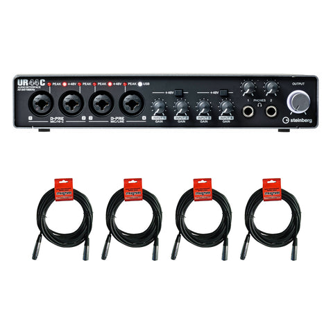 Steinberg UR44C 6IN/4OUT USB3.0 Type C Audio Interface with 4x XLR-XLR Cable Bundle