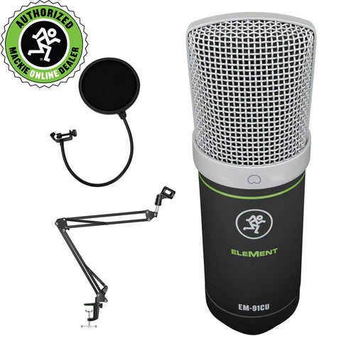 Mackie EM-91CU USB Condenser Microphone Bundle with Mic Boom Scissor Arm Stand & Pop Filter