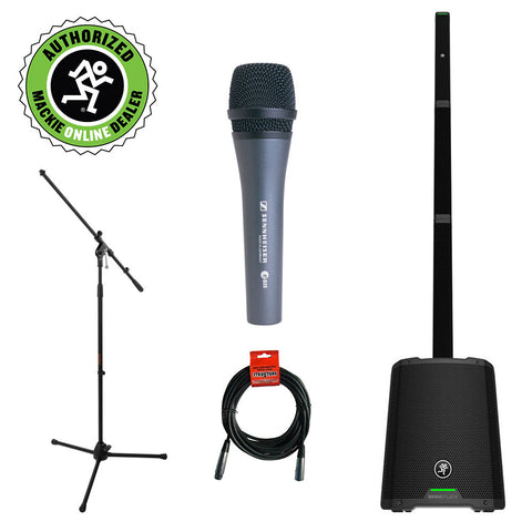 Mackie SRM-FLEX Portable 1300W Column PA System with Sennheiser e 835 Microphone, Tripod Mic Stand & XLR Cable Bundle