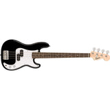 Squier by Fender Mini Precision Bass- Laurel (Black) Bundle with Fender Mustang Micro Headphone Amp, Guitar Strap, 10ft Instrument Cable, FT-1 Clip-On Tuner, 12-Pack Picks, and Headphone